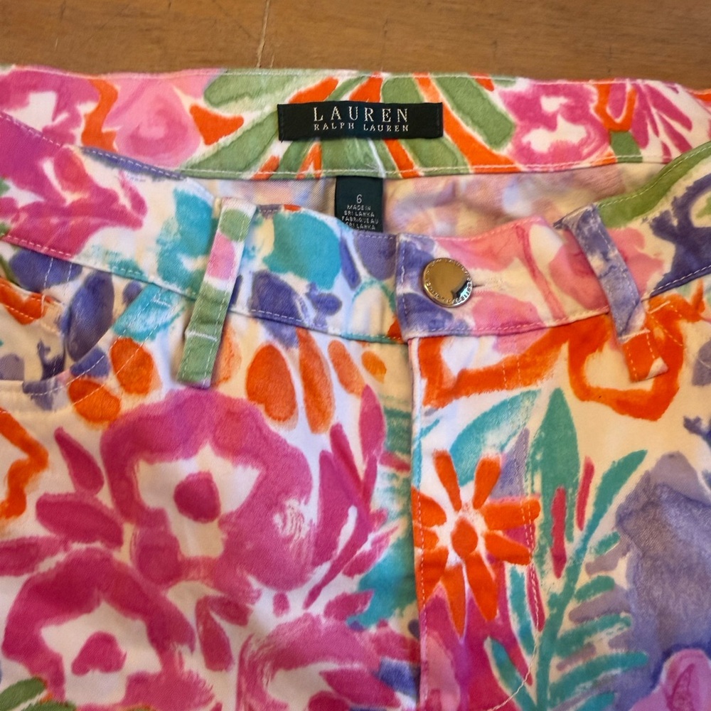 Ralph Lauren Floral Print Pants in Green, Orange & Pink
